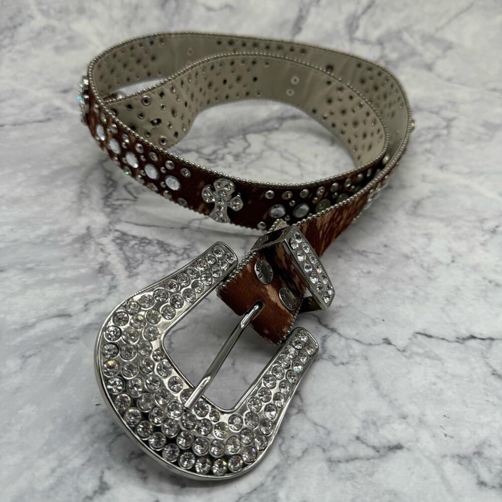 Studded Brown and Silver Women's Belt, Genuine Leather. Size XL. Good used cond!